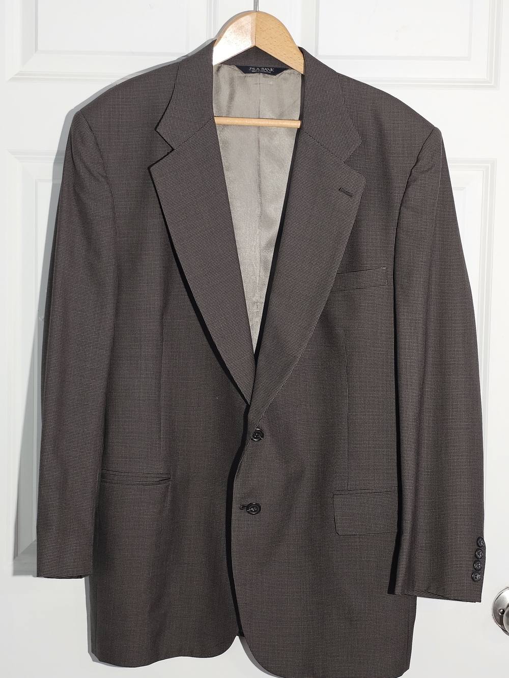 Jos A Bank Business Express Custom Fit 46L Brown Houndstooth Check Pure WoolSuit